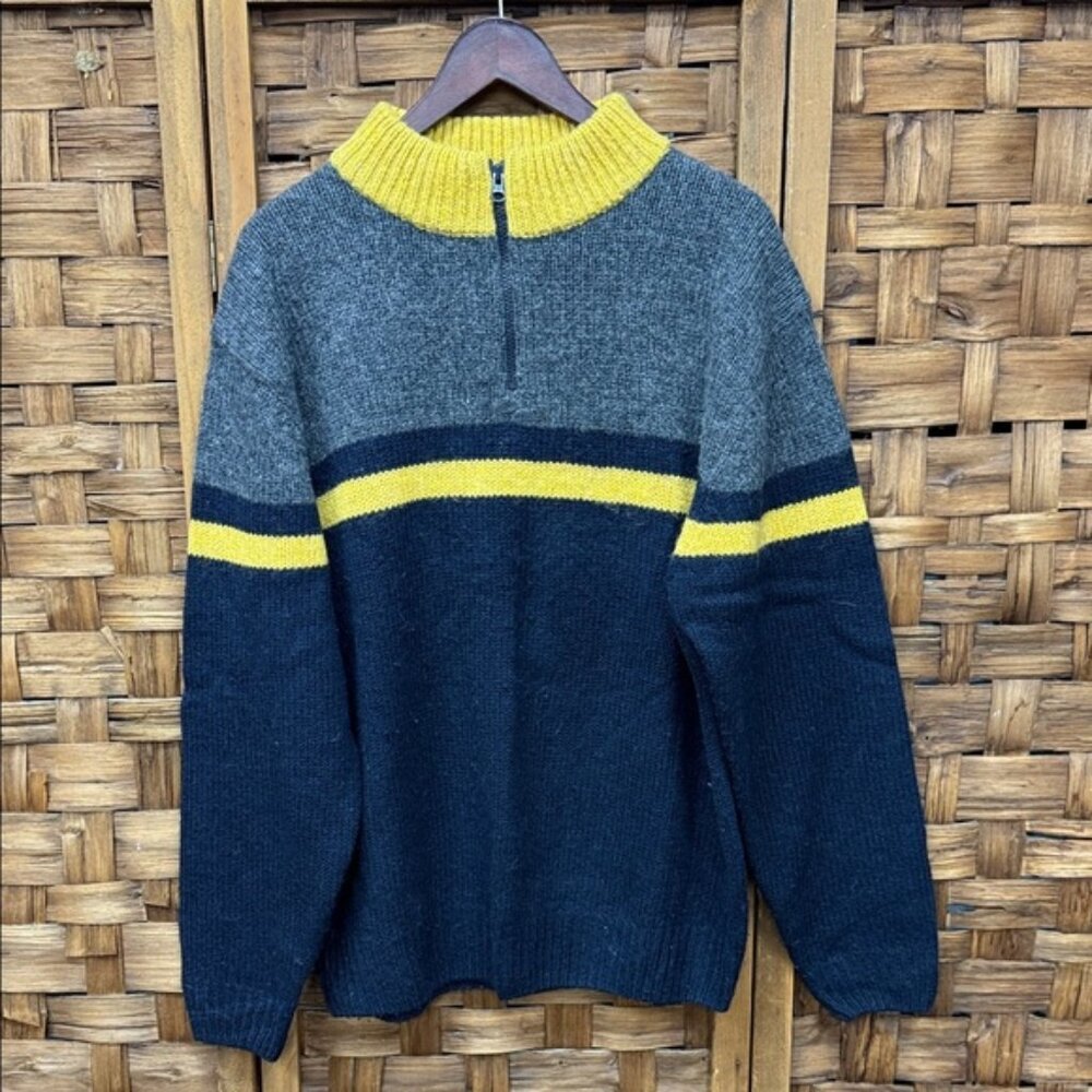 Vintage Le 31 Men's wool Gray and Yellow Half-Zip Sweater